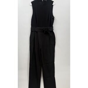 LULUS Woman's Sophisticated Edge Black Sleeveless Belted Wide Leg Jumpsuit Large
